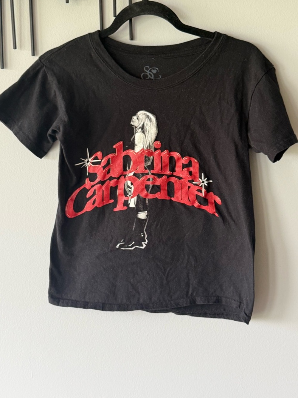 Sabrina Carpenter Black Graphic Tee with Red Logo